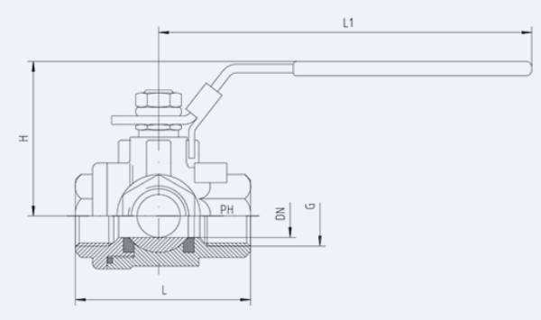 Bild på Kulventil 3W-KH-1/4 -L/Sy PTFE