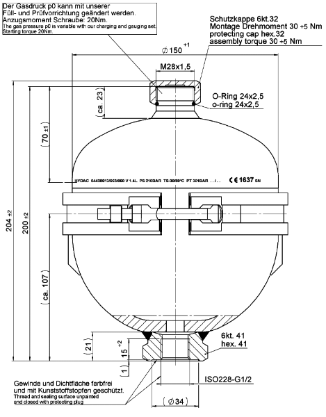 Bild på Membranackumulator SBO210-1,4E1/663U-210AK015
