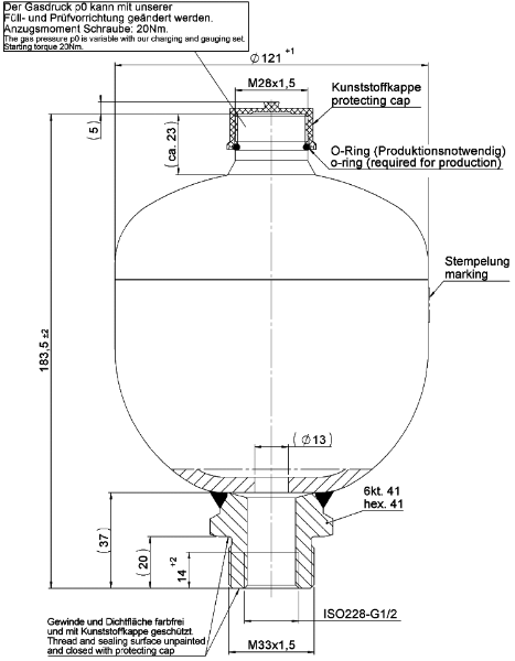 Bild på Membranackumulator SBO 210-0,75E1/663U-210AB080